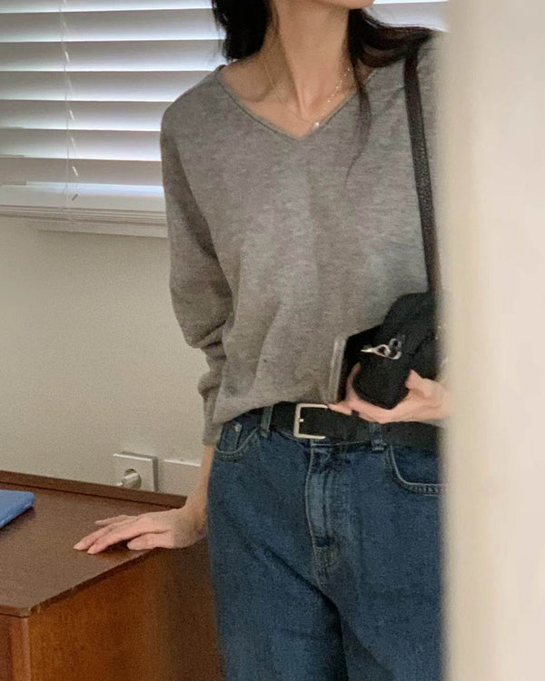 sanna ny relaxed v neck grey