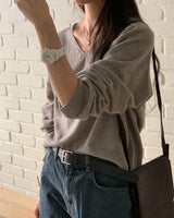 RELAXED LIGHTWEIGHT WOOL BLEND V NECK GREY