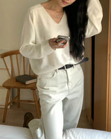 sanna ny lightweight wool blend v neck ivory