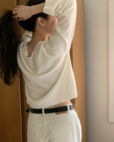 RELAXED LIGHTWEIGHT WOOL BLEND V NECK IVORY