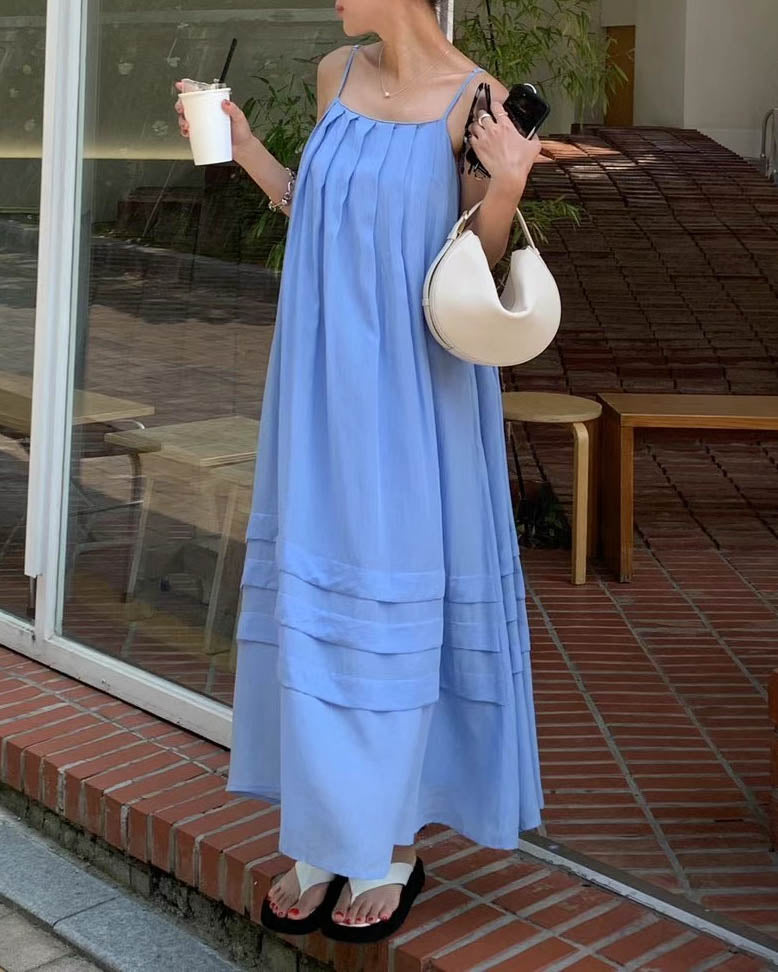 PLEATED FLOUNCE DRESS