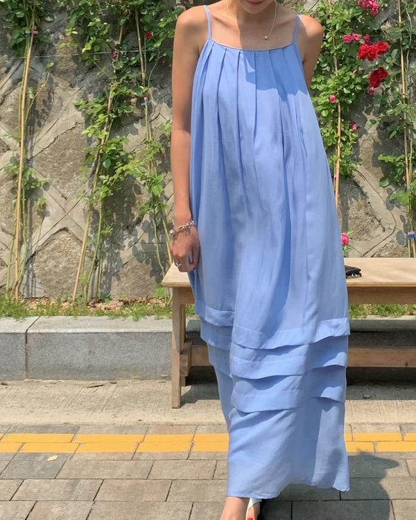 PLEATED FLOUNCE DRESS