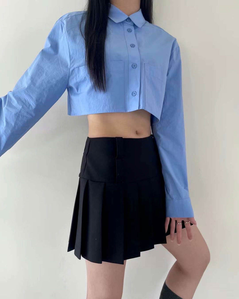 CROP BUTTON DOWN SHIRT BLUE