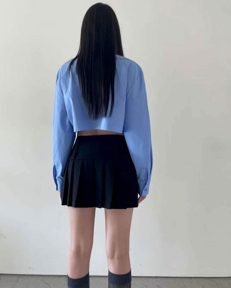 CROP BUTTON DOWN SHIRT BLUE