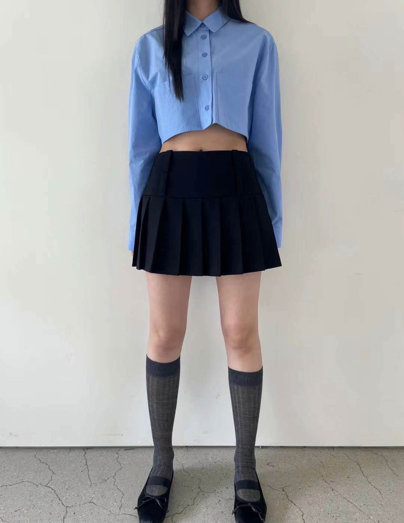 CROP BUTTON DOWN SHIRT BLUE