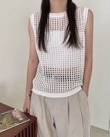 OPEN STITCH SLEEVELESS KNIT IVORY
