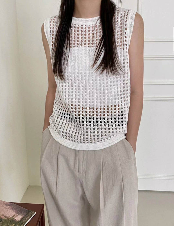 SANNA NY OPEN STITCH SLEEVELESS KNIT IVORY