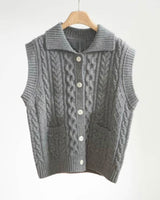Chunky Cable Knit Buttoned Vest Grey