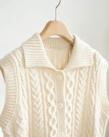 Chunky Cable Knit Buttoned Vest Ivory