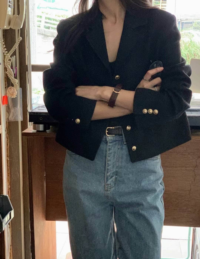 SACHI WOOL ALPACA CROP BLAZER BLACK