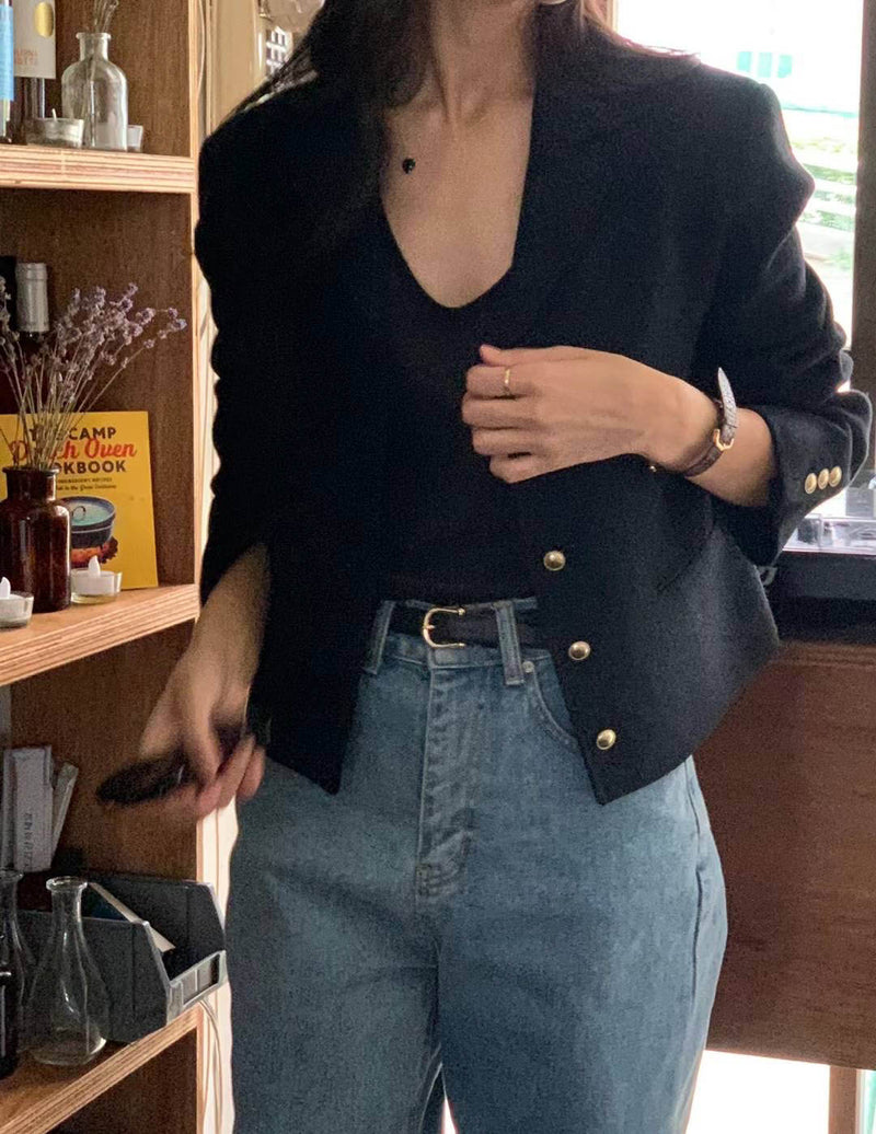 SACHI WOOL ALPACA CROP BLAZER BLACK