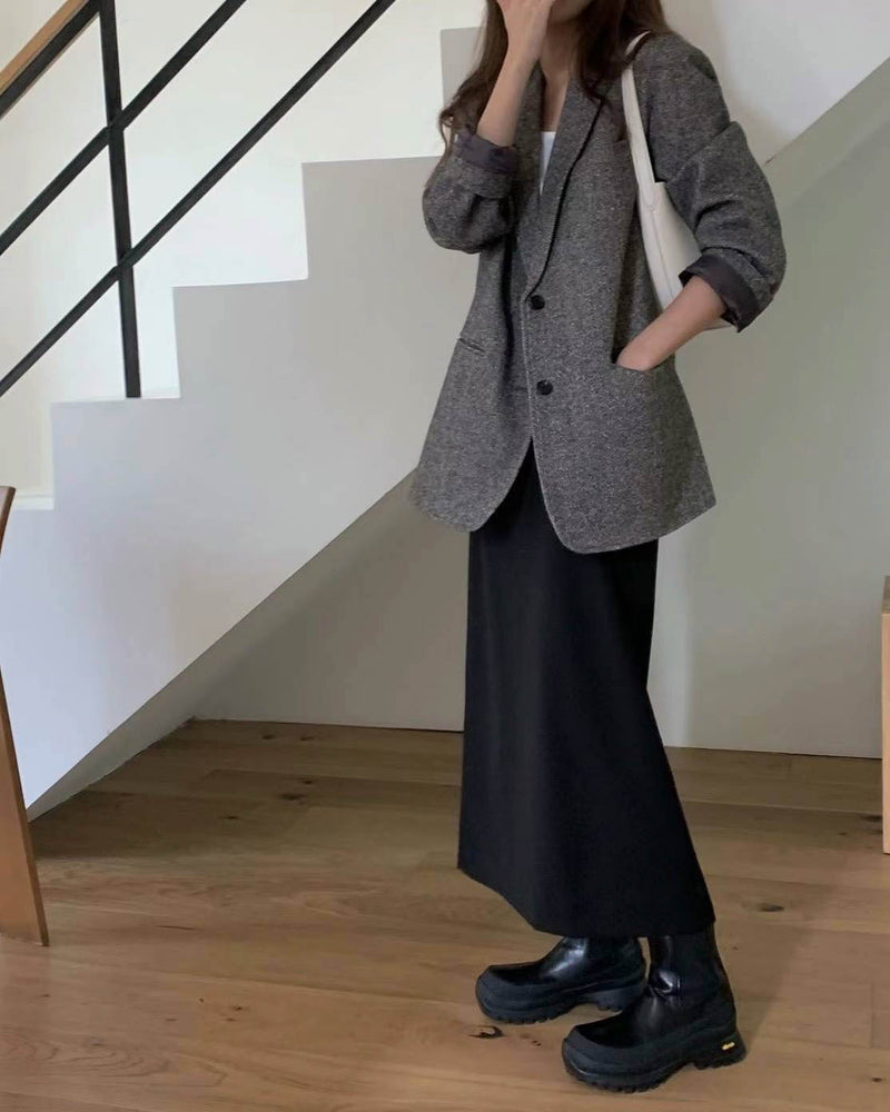 TATE HERRINGBONE BLAZER CHARCOAL