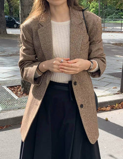 TATE HERRINGBONE BLAZER BROWN