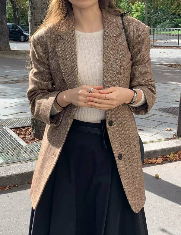 TATE HERRINGBONE BLAZER BROWN