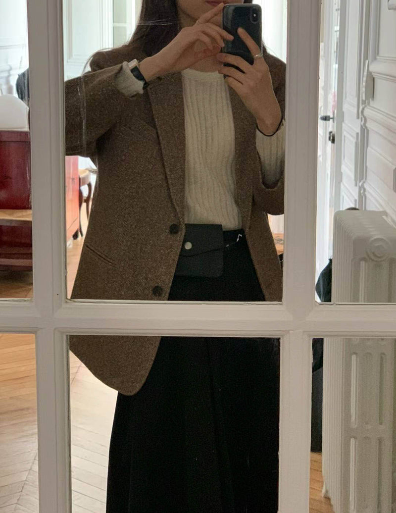 TATE HERRINGBONE BLAZER BROWN
