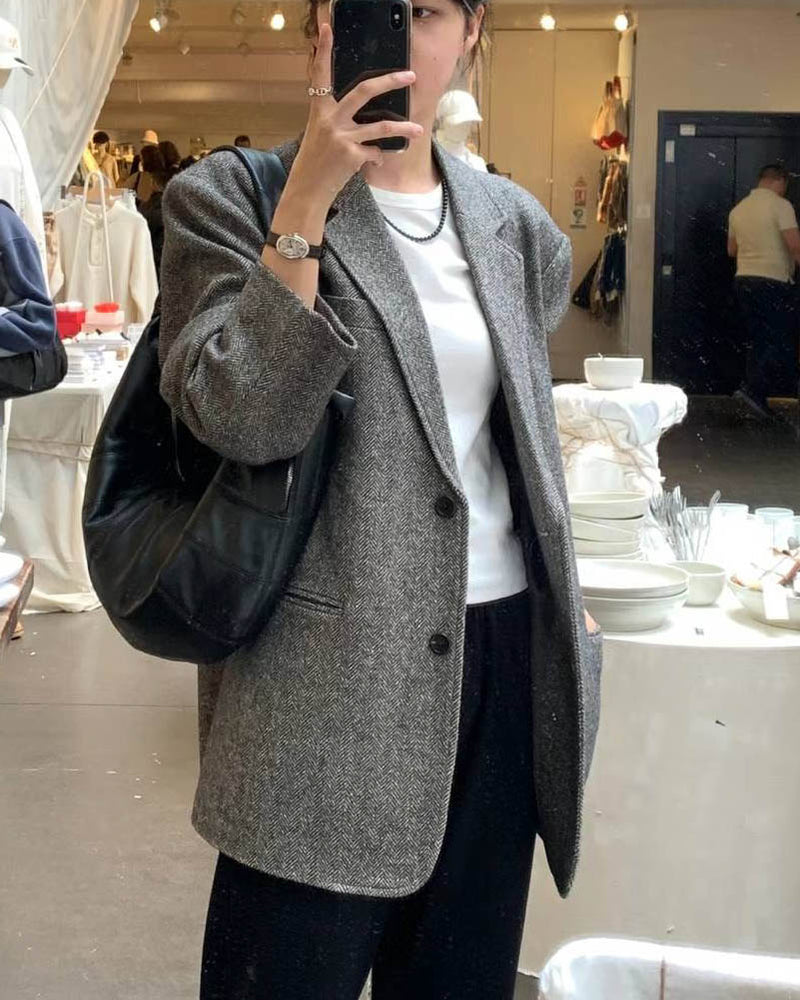 TATE HERRINGBONE BLAZER CHARCOAL