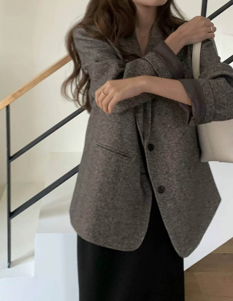 TATE HERRINGBONE BLAZER CHARCOAL