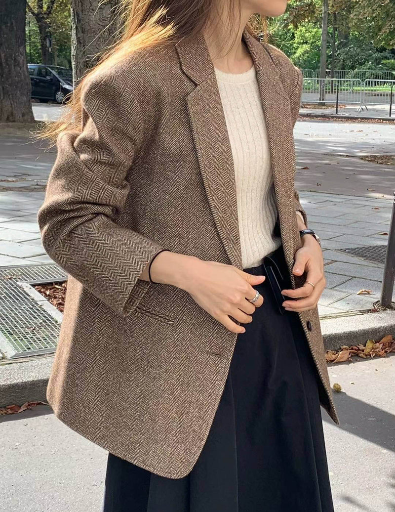 TATE HERRINGBONE BLAZER BROWN