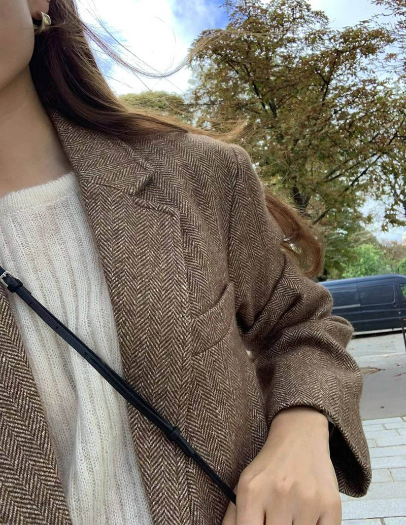 TATE HERRINGBONE BLAZER BROWN