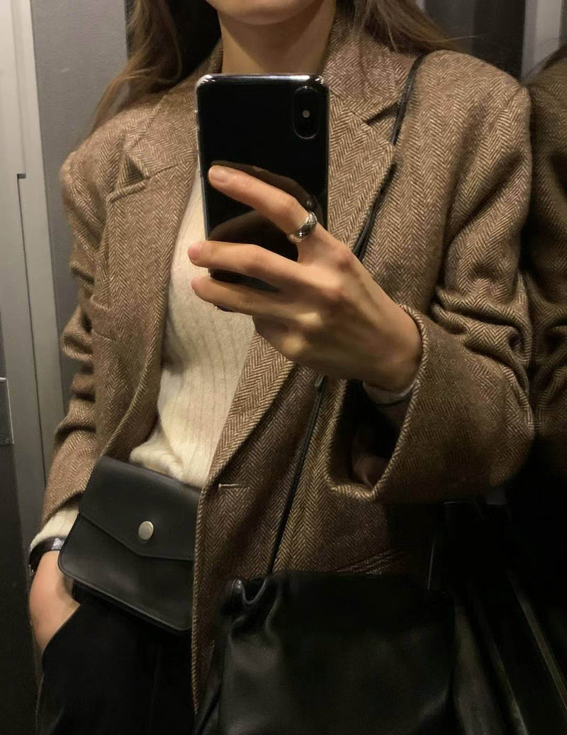 TATE HERRINGBONE BLAZER BROWN