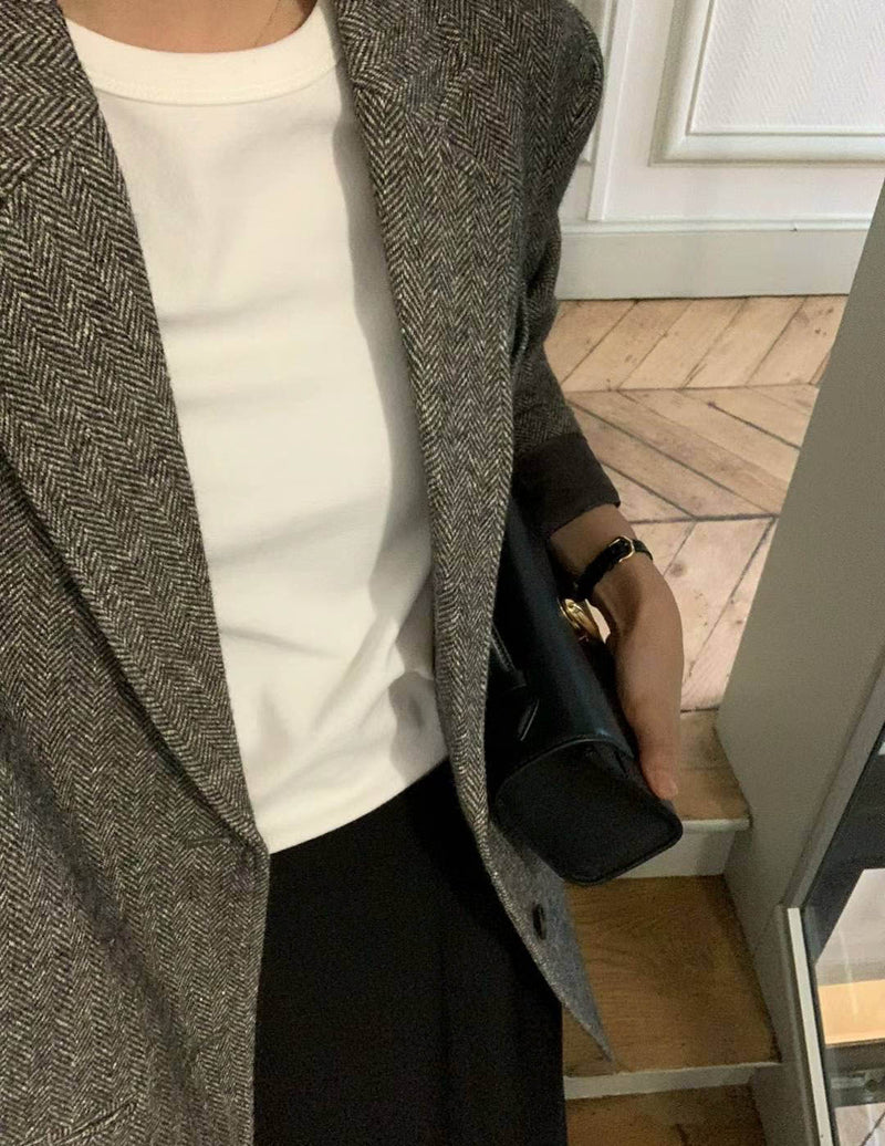 TATE HERRINGBONE BLAZER CHARCOAL