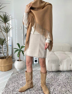 SANNA NY WOOL FRINGE CAPE
