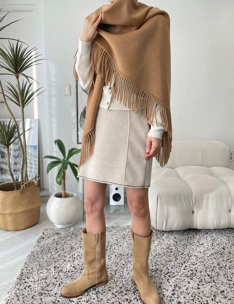 SANNA NY WOOL FRINGE CAPE
