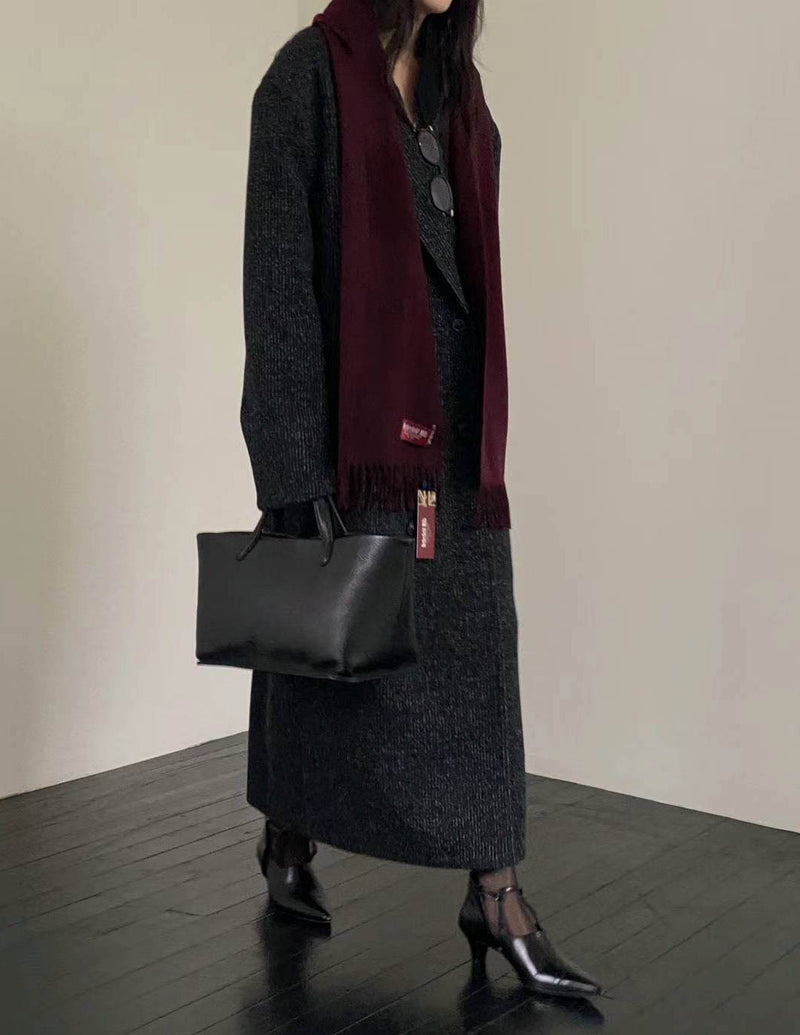 SAIRA MARLED WOOL OVERCOAT DARK CHARCOAL