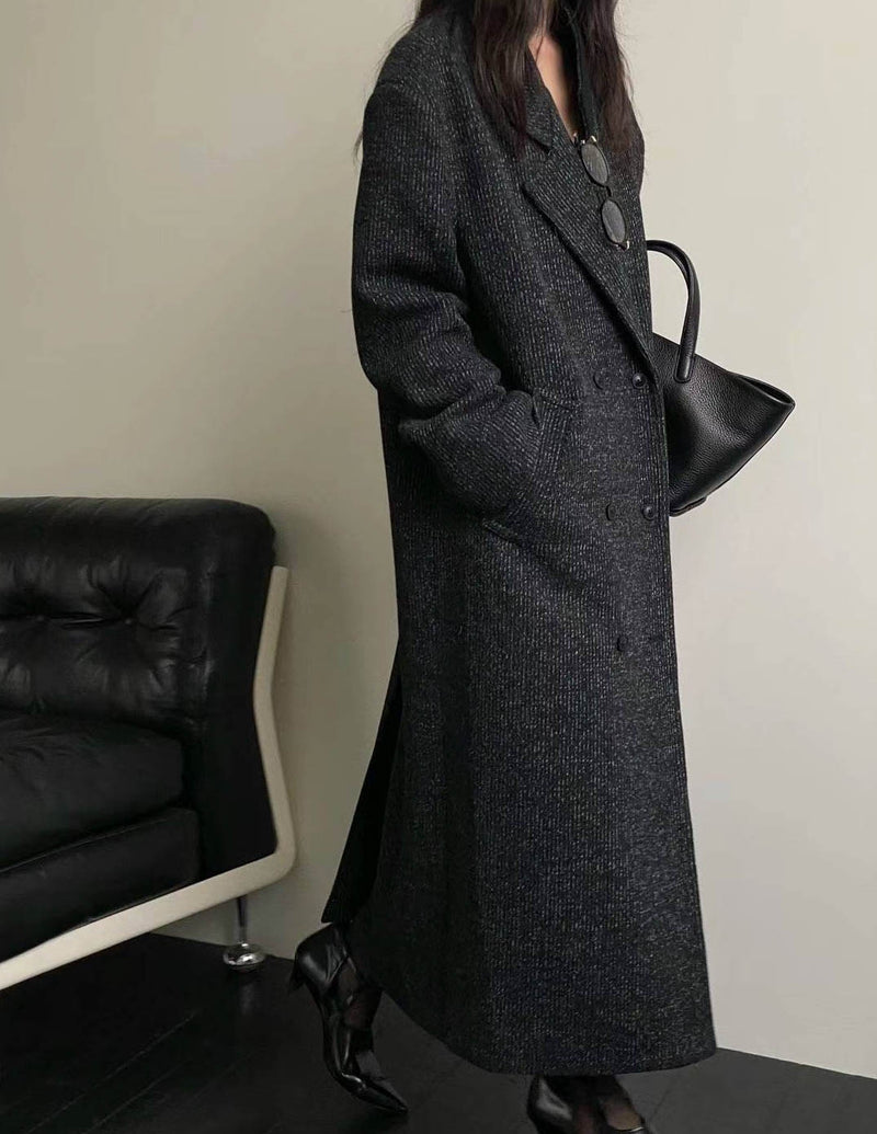 SAIRA MARLED WOOL OVERCOAT DARK CHARCOAL