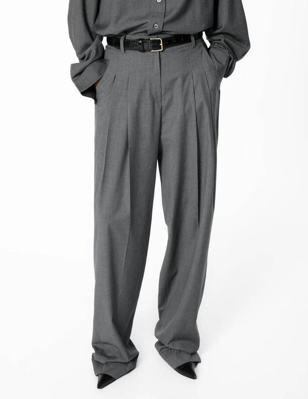 PLEATED WIDE LEG TROUSERS GRAPHITE