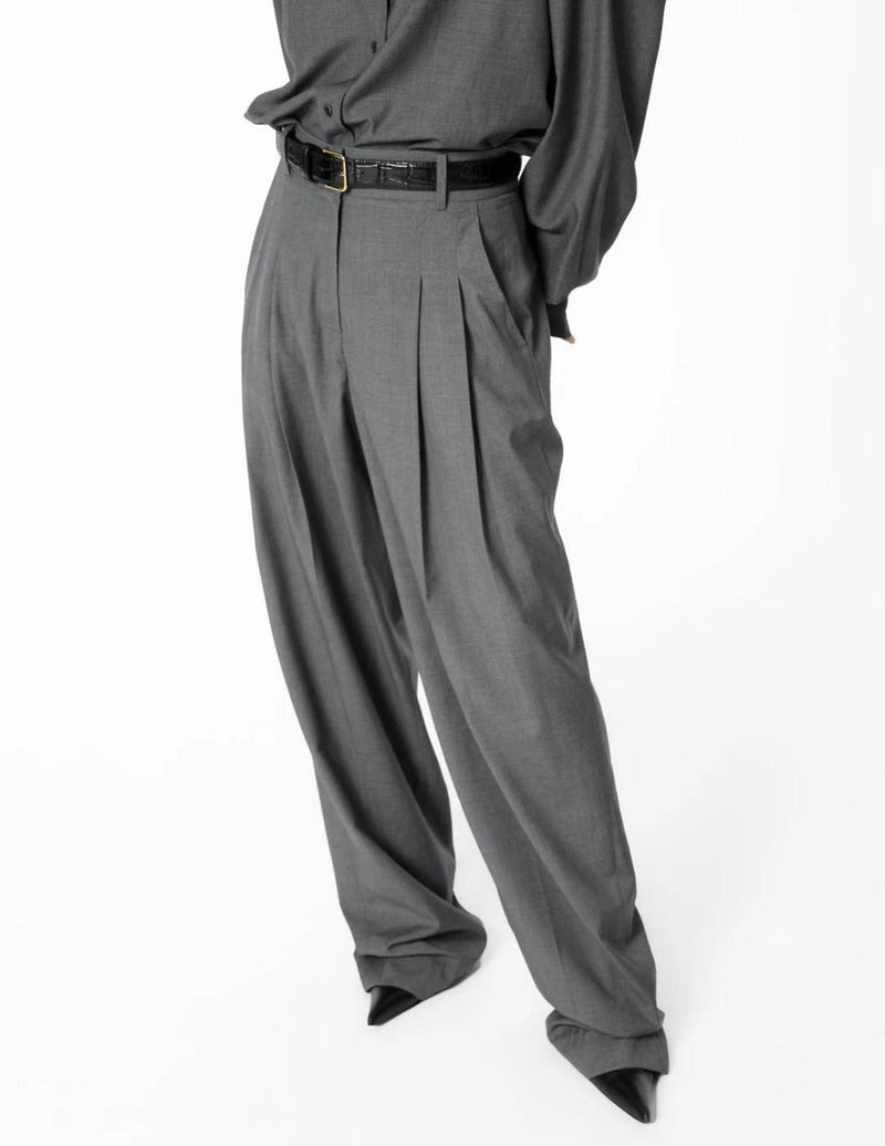 PLEATED WIDE LEG TROUSERS GRAPHITE