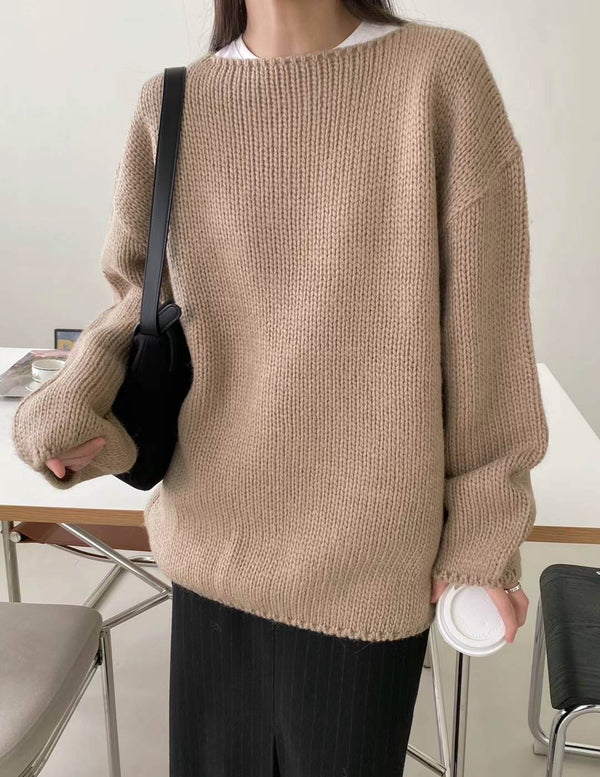 SANNA NY WOOL ALPACA BOAT NECK KNIT LATTE