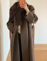 FAYE WOOL FUNNEL NECK COAT BROWN