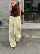 ARDEN PLEATED LINEN TROUSERS SOFT YELLOW