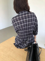 PLAID SHIRRED WAIST SHIRT