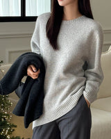 Asymmetric Wool Cashmere Blend Crew Grey