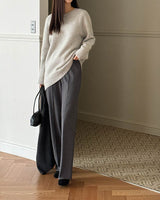 Asymmetric Wool Cashmere Blend Crew Grey