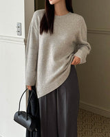 Asymmetric Wool Cashmere Blend Crew Grey