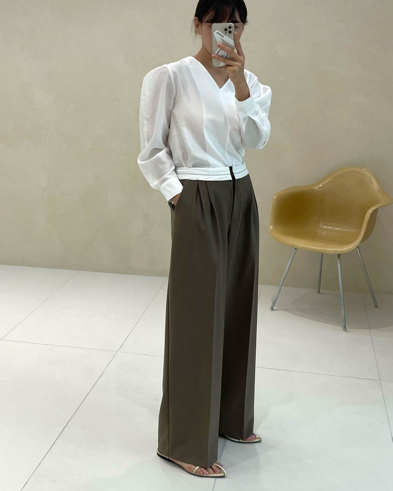 SEAMED WAISTBAND TROUSERS CHESTNUT