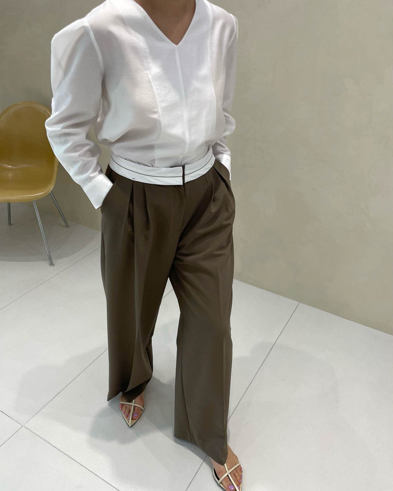 SEAMED WAISTBAND TROUSERS CHESTNUT