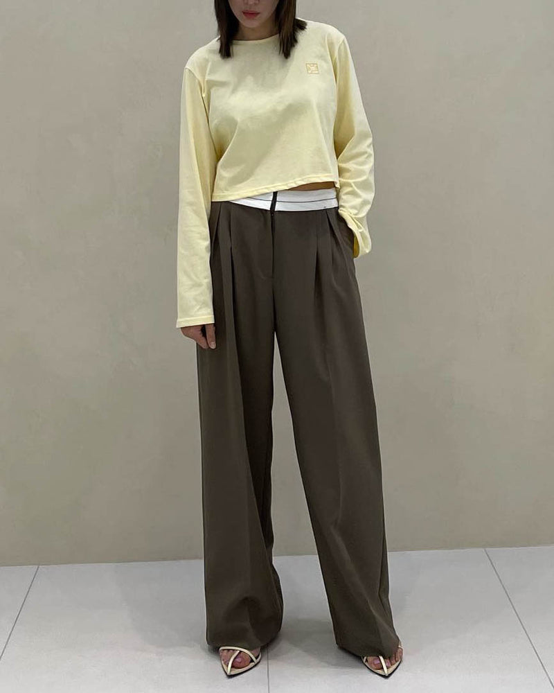 SEAMED WAISTBAND TROUSERS CHESTNUT