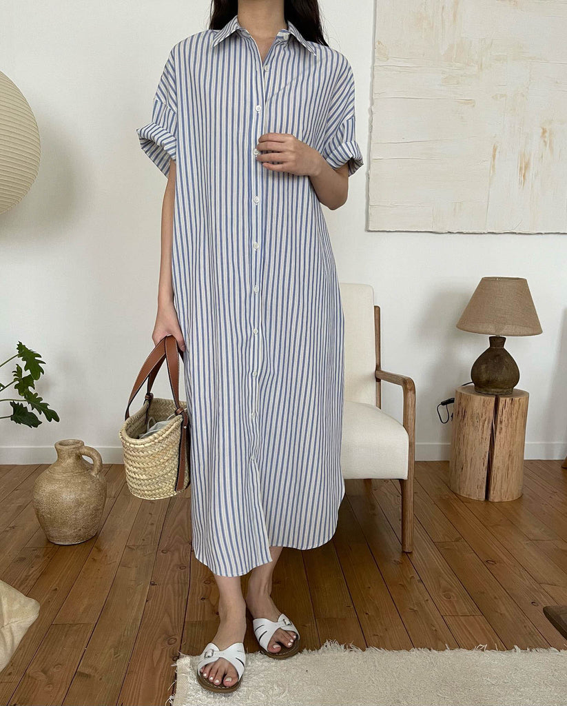 STRIPE SHIRT DRESS BLUE – SANNA New York - Main Image