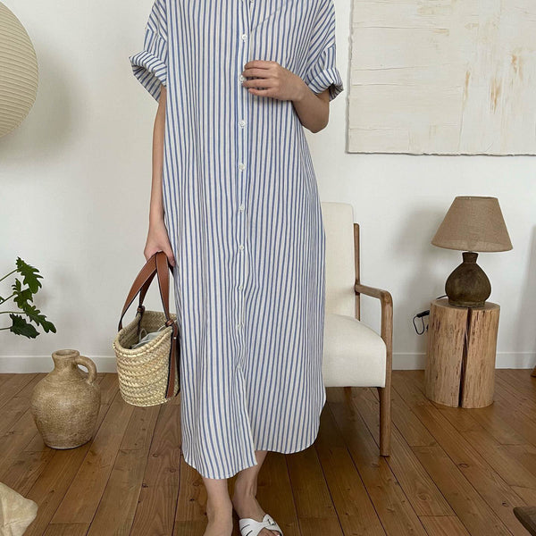 blue and white striped shirt dress & Linen Life According to Jamie Babydoll cut Blue and White Striped T-Shirt