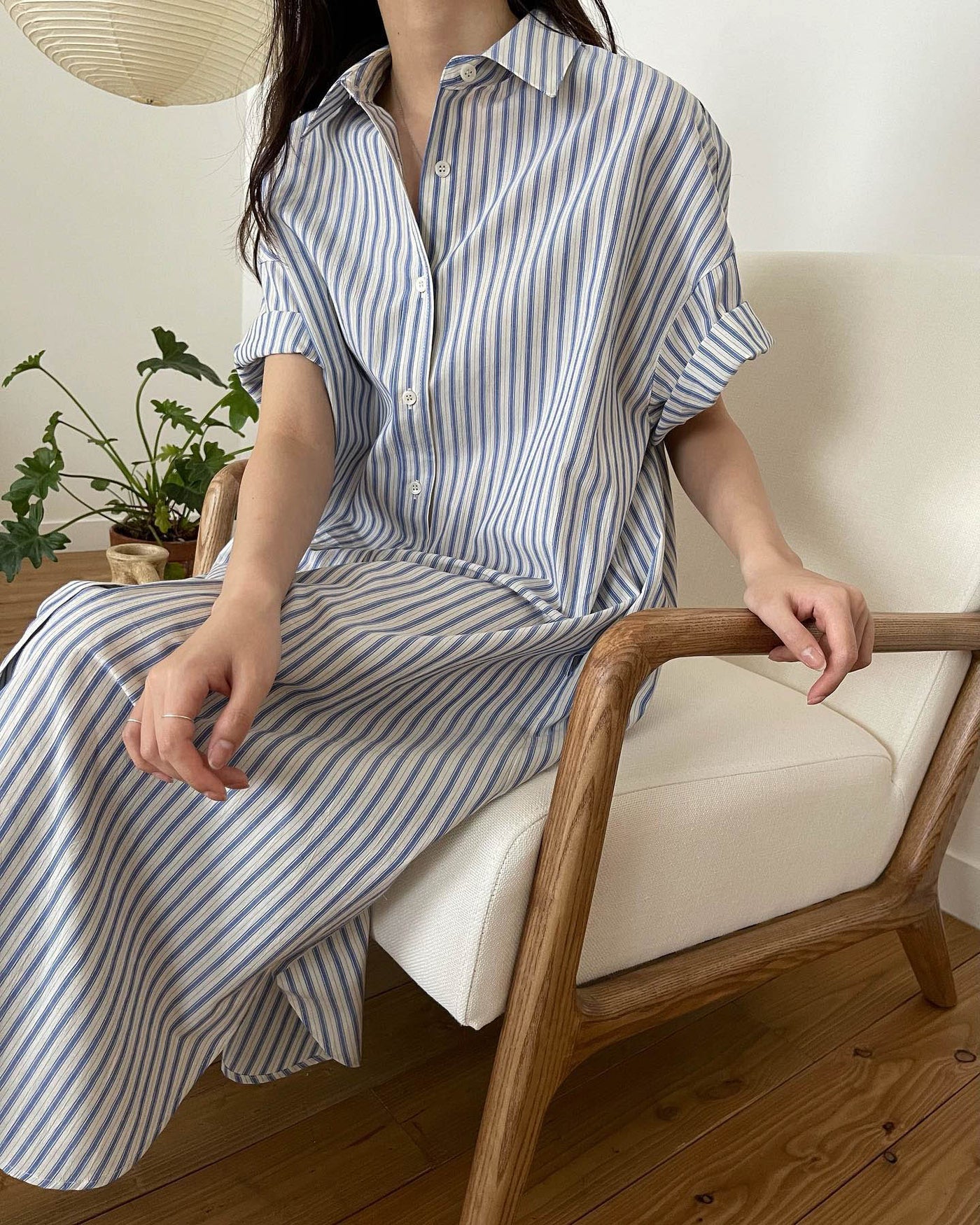 KANEMASA PHIL.】PENCIL STRIPE DRESS JERSEY SHIRT - BLUE SP