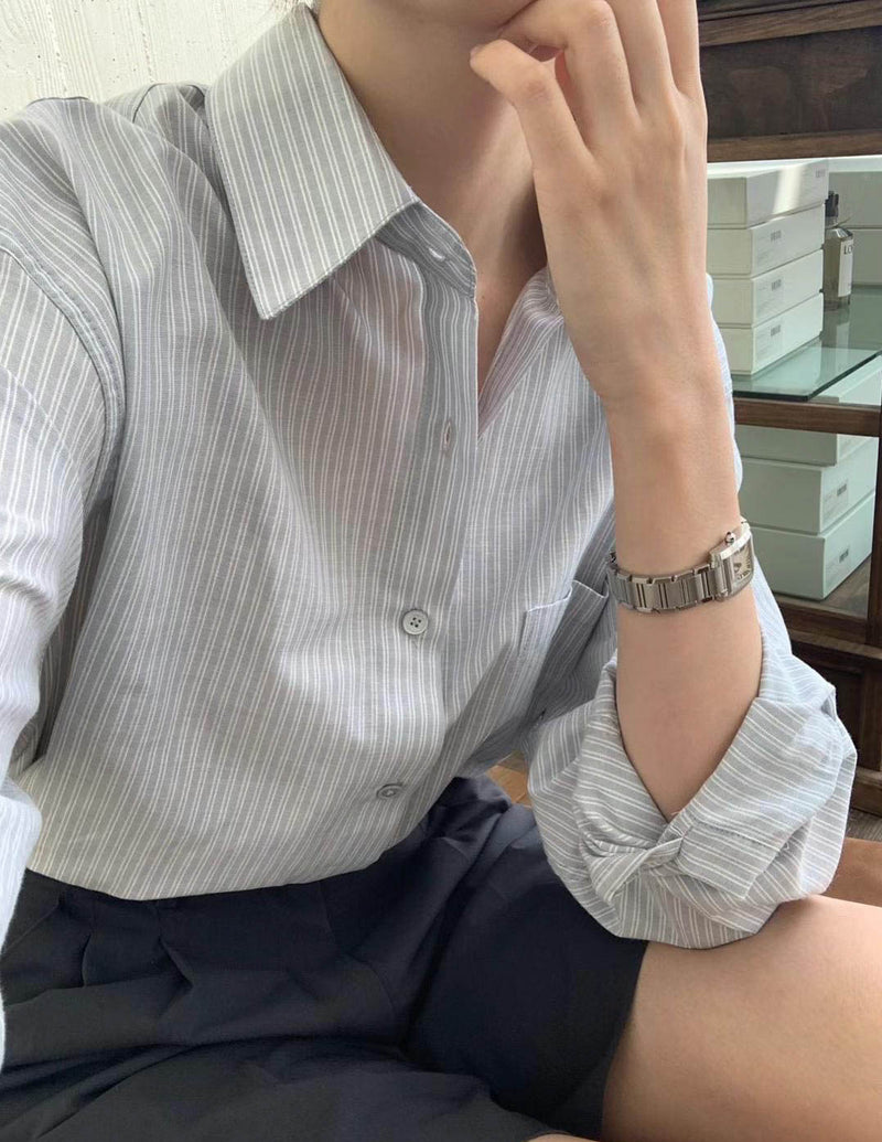 SADIE LINEN BLEND SHIRT BLUE