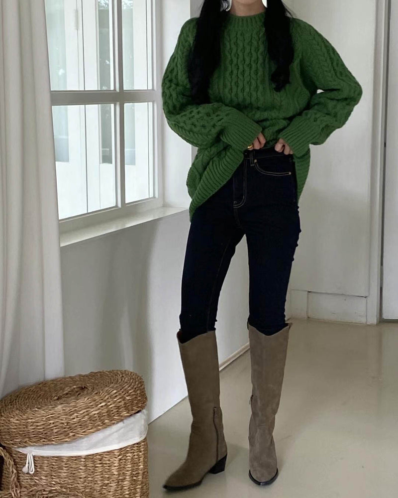 CHUNKY GREEN CABLE KNIT