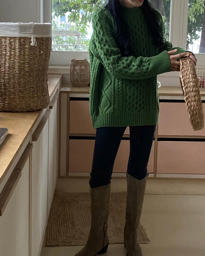 CHUNKY GREEN CABLE KNIT