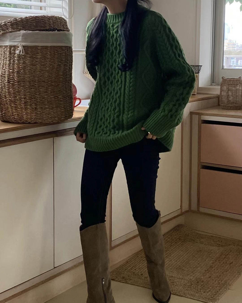 CHUNKY GREEN CABLE KNIT