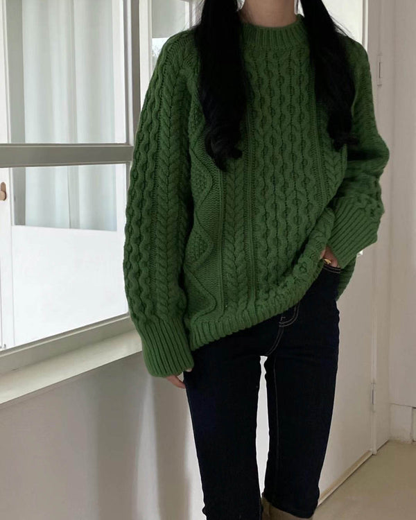 SANNA NY CHUNKY GREEN CABLE KNIT