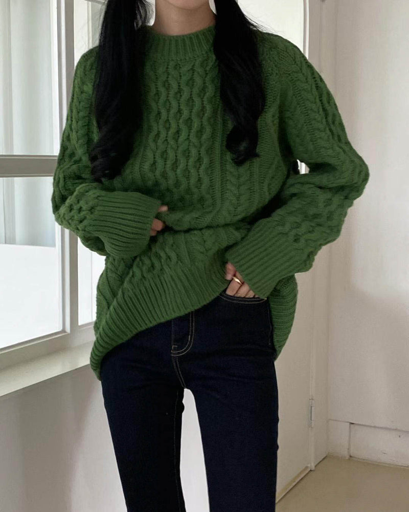 CHUNKY GREEN CABLE KNIT